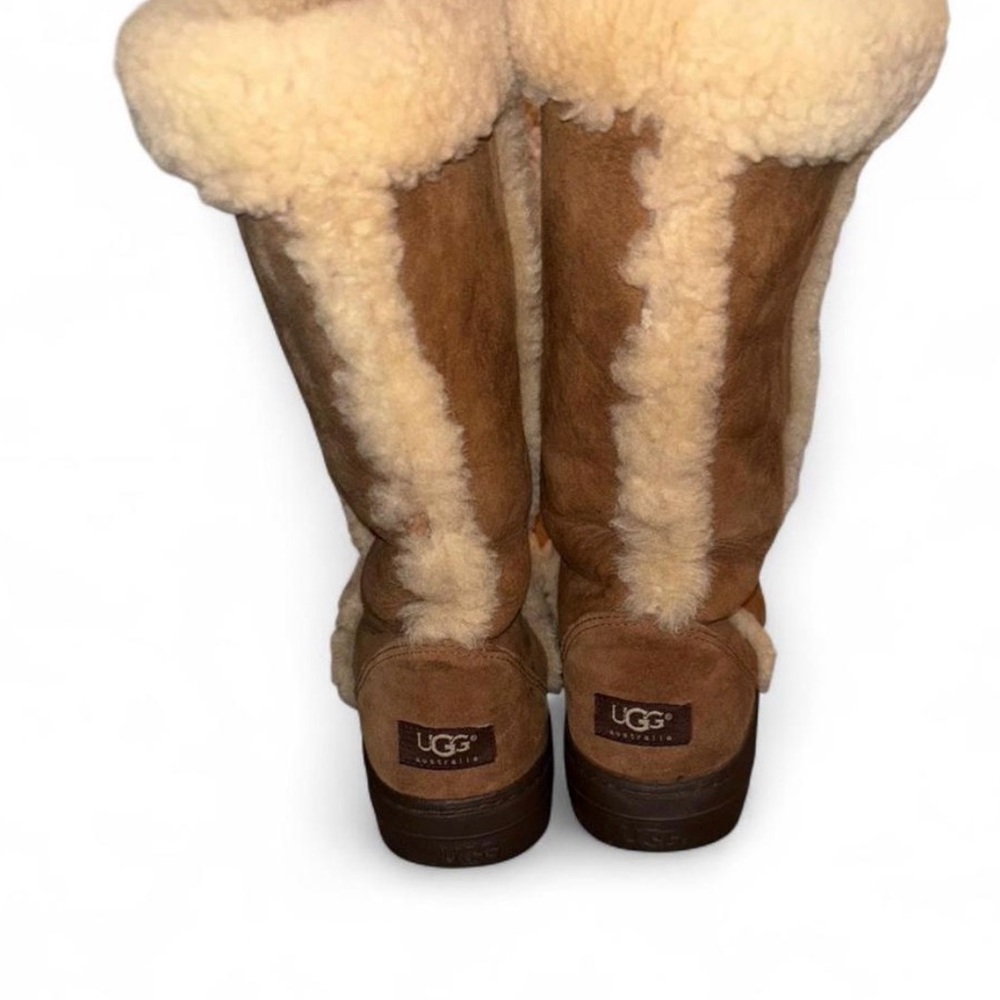 UGG Tall Shearling-Trim Suede Boots - Chestnut & Cream